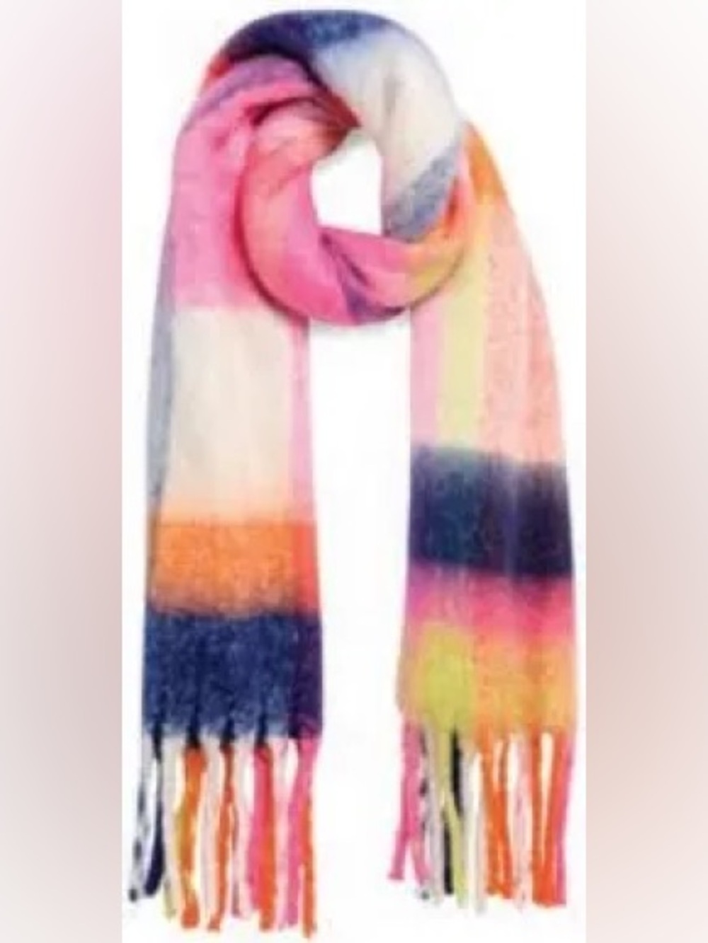 Shiraleah Ashley Multicolor plaid Fringe Scarf - Pink, Navy & Orange